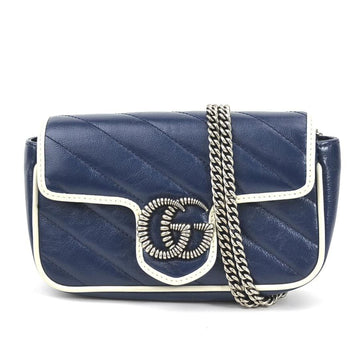 GUCCI Crossbody Shoulder Bag GG Marmont Leather/Metal Navy/White/Silver Women's 574969