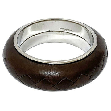 BOTTEGA VENETA bangle brown silver intrecciato leather 925  bracelet