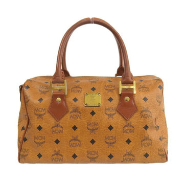 MCM Visetos Leather Boston Bag Handbag Brown Ladies