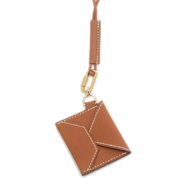 HERMES Curiosite Envelope Necklace Leather Brown