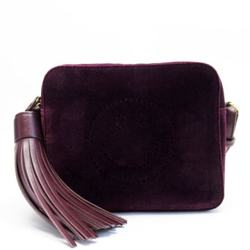 ANYA HINDMARCH Crossbody Shoulder Bag Smile Dark Purple Satin x Leather