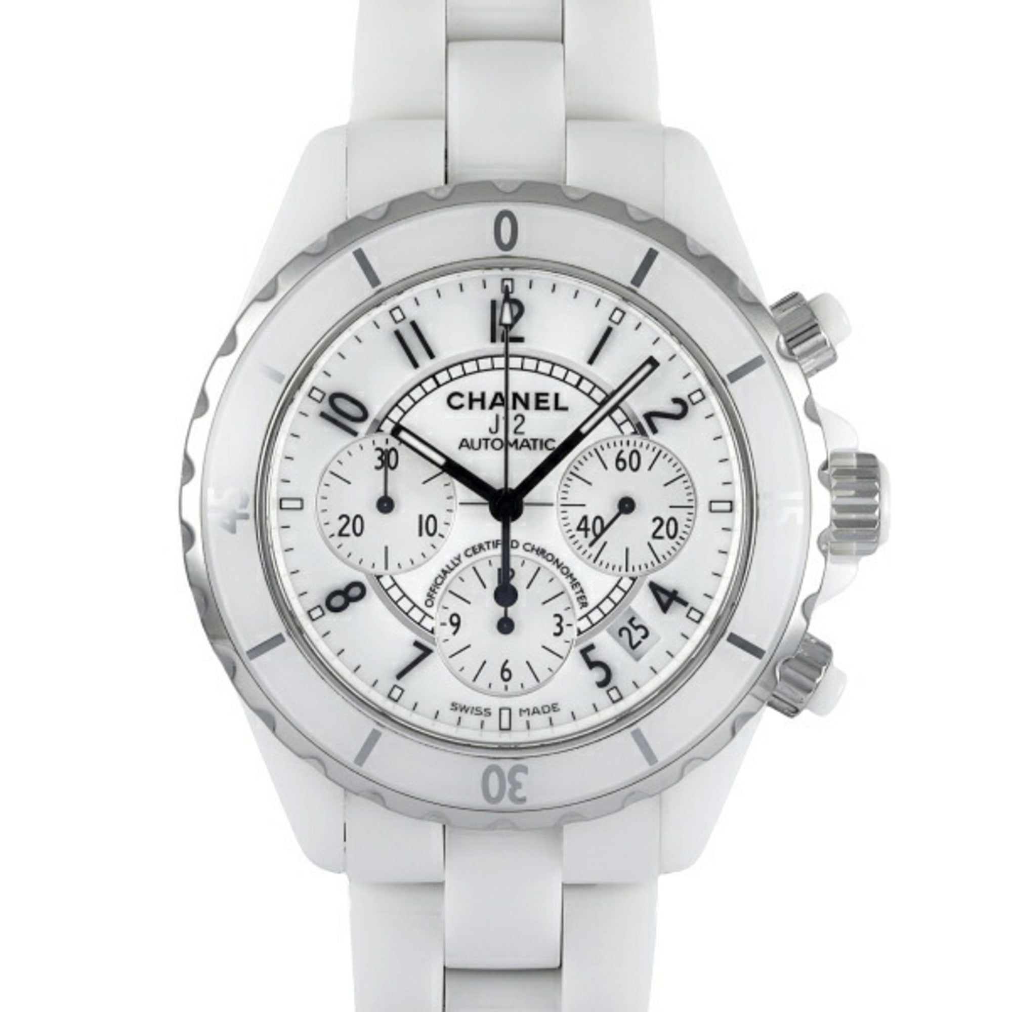 CHANEL J12 chronograph H1007 white dial watch men's