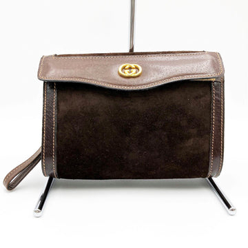 GUCCI Old Pouch Clutch Bag Mini GG Brown Suede Ladies Vintage
