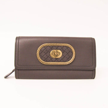 Bottega Veneta Intrecciato Unisex Leather Long Wallet (bi-fold) Gray Purple
