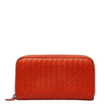 BOTTEGA VENETA Intrecciato Long Wallet Round Orange Leather Women's BOTTEGAVENETA