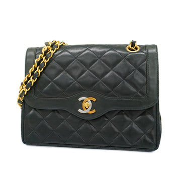 CHANELAuth  Matelasse Paris Limited W Flap W Chain Women's Leather Shoulder Bag Black