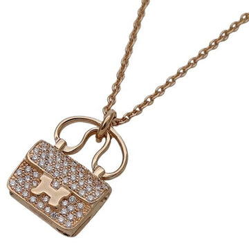 HERMES Necklace Women's 750PG Diamond D0.29 Amulet Constance Pink Gold Polished