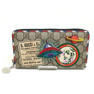 Gucci Courier Ginza Limited Zip Around Wallet 473909 Round Zipper Long GG Supreme Embroidered Applique