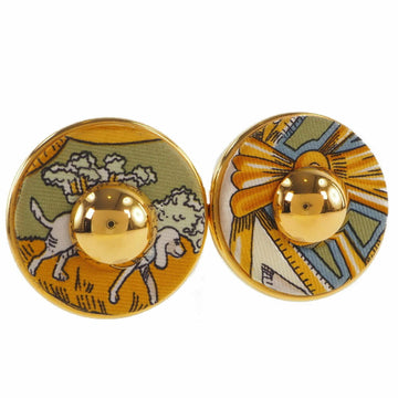 HERMES gold plated x silk yellow ladies earrings