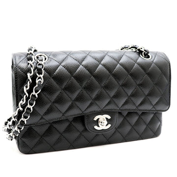 Chanel Made in 17 Matelasse 25 Caviar Skin Chain Shoulder Bag Ladies Black x Silver Metal Fittings Leather Double Flap Coco Mark Series CHANEL