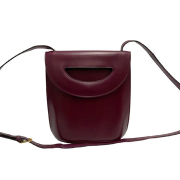 CELINE Vintage Calf Leather Genuine Mini Shoulder Bag Pochette Sacoche Bordeaux Red