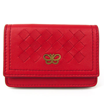 Bottega Veneta Intrecciato Butterfly Leather Card Case Red Color