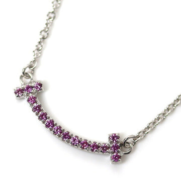 TIFFANY&Co.  K18WG White Gold T Smile Mini Necklace Pink Sapphire 2.5g 41-46cm Women's