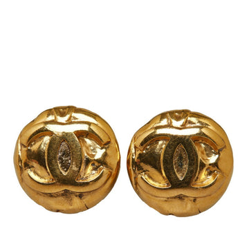 CHANEL Coco Mark Round Earrings Gold Plated Women's