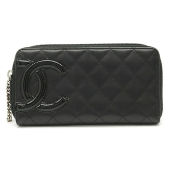 Chanel Cambon Line Coco Mark Round Long Wallet Soft Calf Leather Enamel Black Pink A50078