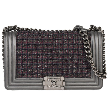 CHANEL Boy  Coco Mark Chain Shoulder Bag No. 20 [manufactured in 2014] Gray Tweed Leather
