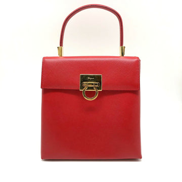 SALVATORE FERRAGAMO 2WAY Handbag AQ-21 0160 Red Gancini Gold Hardware Leather Ladies Bag