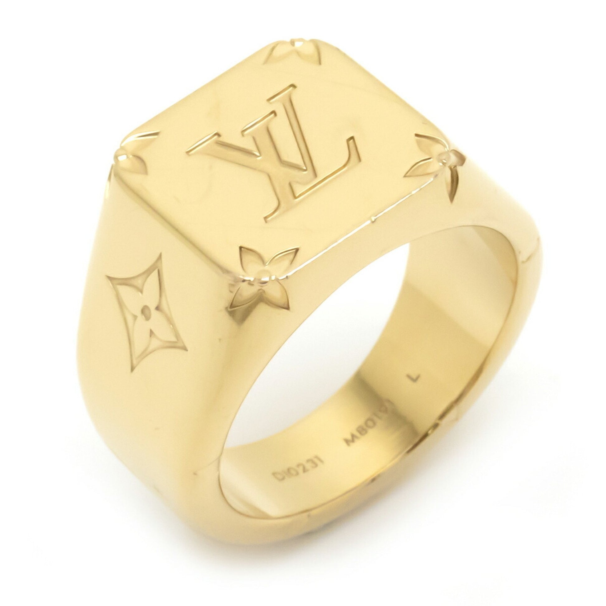 LOUIS VUITTON M80191 Bague Signet Ring LV Gold Metal Size L Size #62 US  #10.5