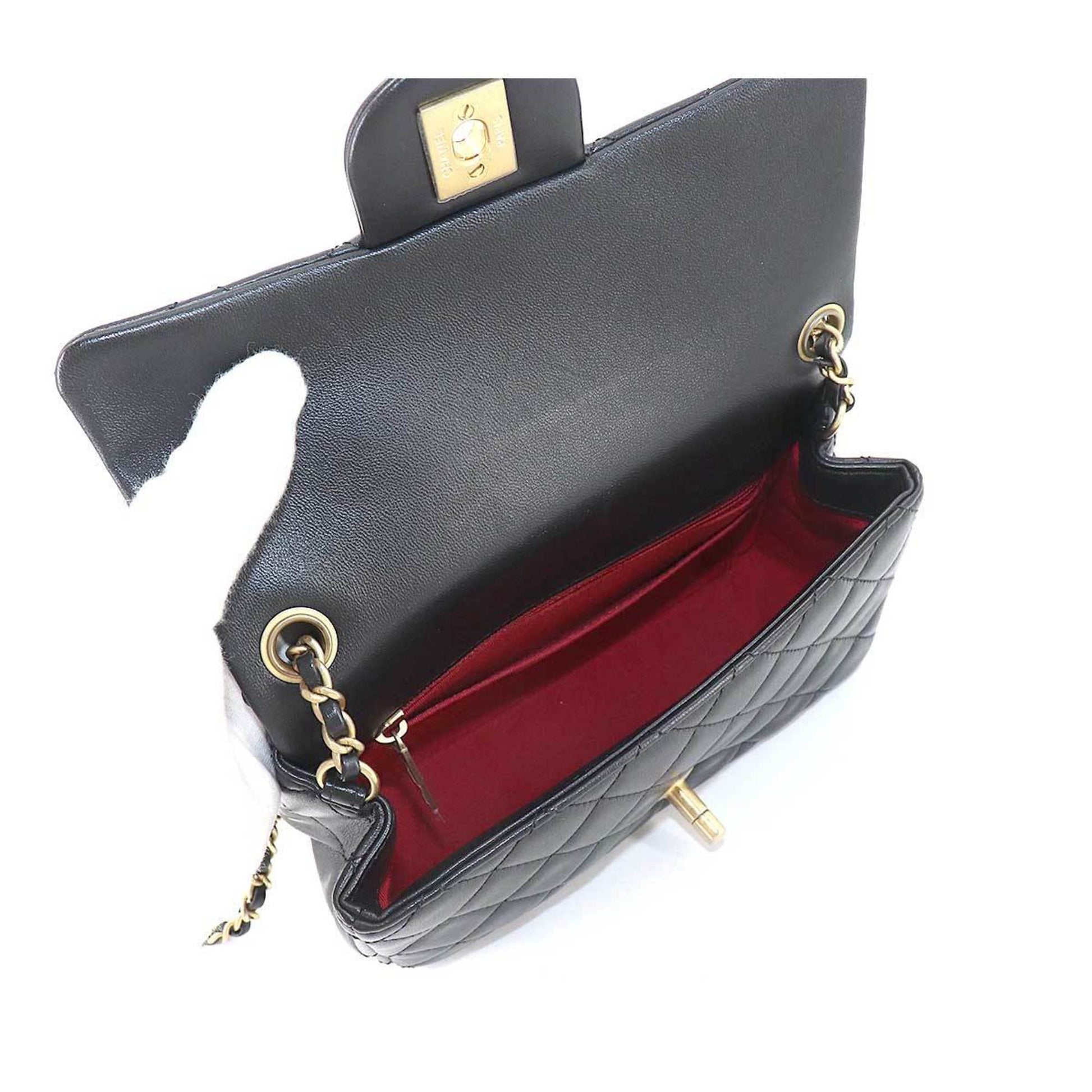 CHANEL Classic Flap Micro Mini Shoulder Bag Pochette 1730693 Black Leather  02861