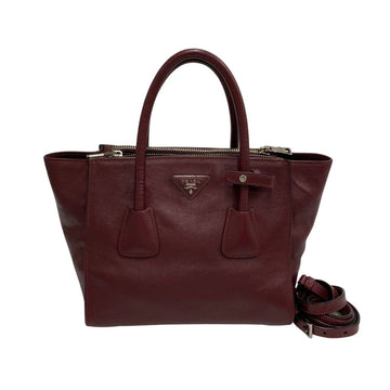 PRADA triangle logo metal fittings leather genuine 2way mini tote bag handbag shoulder Bordeaux red 25883
