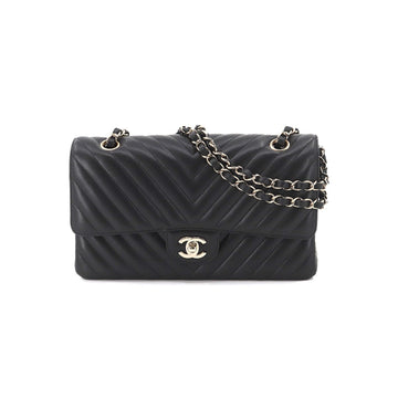 Chanel Chevron V stitch chain shoulder bag leather black A01112 gold metal fittings Bag