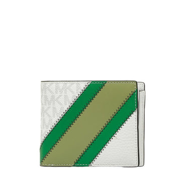 MICHAEL KORS Monogram Bifold Wallet White Green Leather PVC Women's