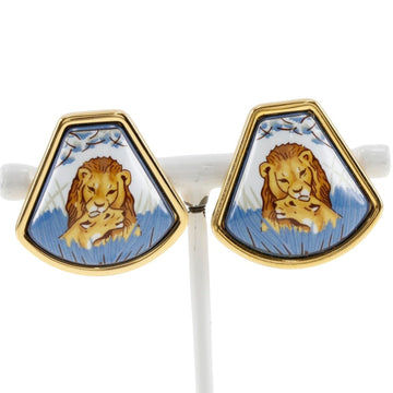 HERMES Enamel Earrings Lion Cloisonne Gold Plated Made in France Approx. 21.2g Email Ladies