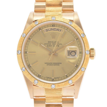 Rolex Day-Date Bezel 12P Diamond 18108 Men's YG Watch Automatic Champagne Dial