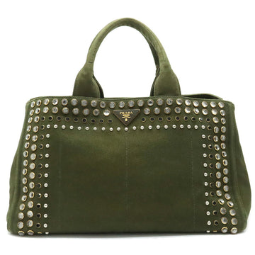 PRADA CANAPA Tote Bag Handbag Bijou Studded Canvas MILITARE Khaki Boutique Purchased Item B1872O