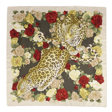 SALVATORE FERRAGAMO Scarf Muffler Animal Pattern 100% Silk Women's Multicolor