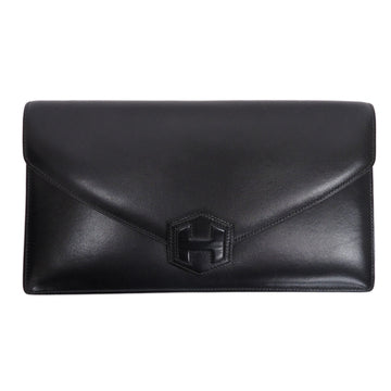 HERMES Clutch Bag Second Leather Black 〇I Engraved Women's