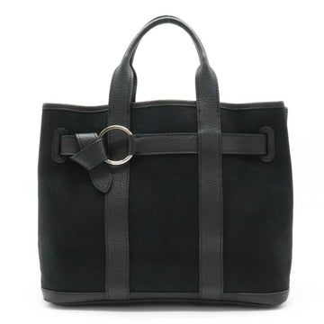 Hermes Petite Sun Tulle PM Tote Bag Handbag Canvas Leather Black K Engraved