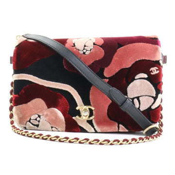 CHANEL Shoulder Bag Crossbody Camellia Coco Mark Velvet/Leather Multicolor/Black Gold Ladies