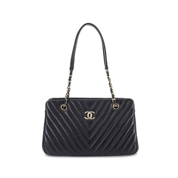 Chanel chevron V stitch chain shoulder bag leather black gold metal fittings Chevron Bag