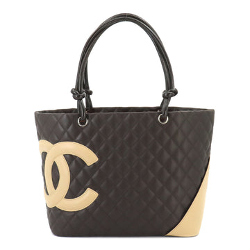 CHANEL Cambon Line Large Tote Bag Leather Brown Beige A25169 Here Mark