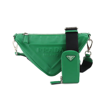 PRADA triangle shoulder bag leather green 1BH190 silver metal fittings Triangle Shoulder Bag