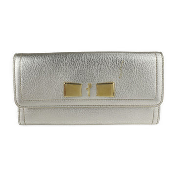 SALVATORE FERRAGAMO bi-fold wallet 22 C954 leather champagne gold long ribbon