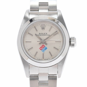 Rolex Oyster Perpetual Domino's Pizza 67180 Ladies SS Watch Automatic Silver Dial
