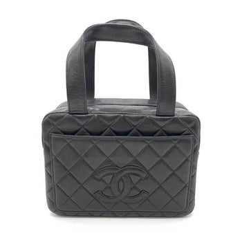 CHANEL Bag Matelasse Handbag Black Boston Square Coco Mark Ladies Lambskin Leather