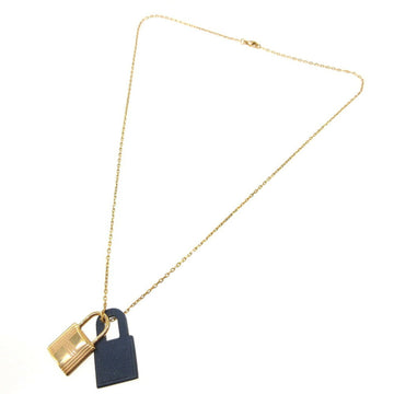 HERMES O'Kelly Z engraved Vaux Swift Metal Navy Gold Necklace