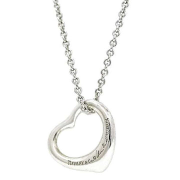 TIFFANY Open Heart Necklace Silver Elsa Peretti Ag 925 &Co. 15mm Ladies Princess Pendant