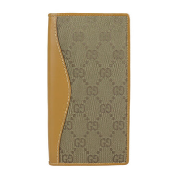 GUCCI Old long wallet 030.2778.1299.0 GG canvas leather khaki camel pattern thin bifold vintage