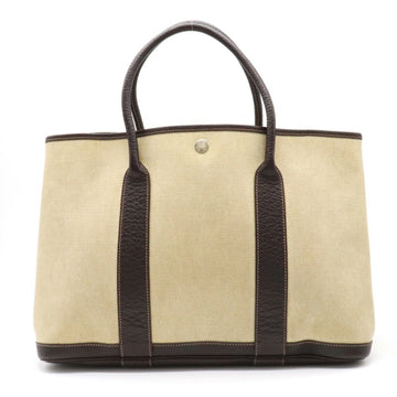 Hermes Garden PM Tote Bag Handbag Twarash Negonda Leather Beige Dark Brown T Engraved