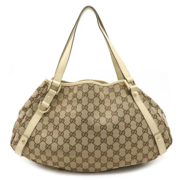 Gucci GG Canvas Tote Bag Shoulder Leather Khaki Beige Light 130736