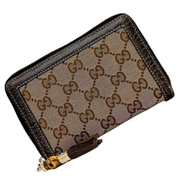 GUCCI Bifold Round Wallet Beige Brown GG Bamboo 224256 Tassel Canvas Leather  Compact Folding Ladies