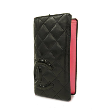 CHANELAuth  Cambon Cambon Line Bi-fold Long Wallet Silver Metal Women's Leather Long Wallet [bi-fold] Black,Pink
