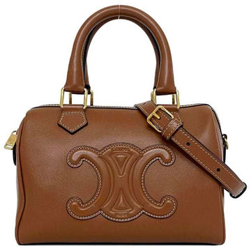 CELINE 2way bag brown cuile triomphe 19758 TAN shoulder leather  Boston ladies compact