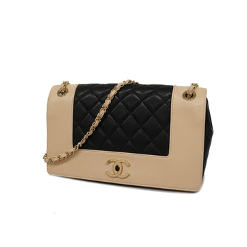 Chanel Matelasse W Flap W Chain Lambskin Women's Leather Shoulder Bag Beige