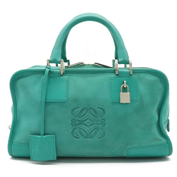 LOEWE Amazona 28 Anagram Handbag Mini Boston Suede Leather Turquoise Green
