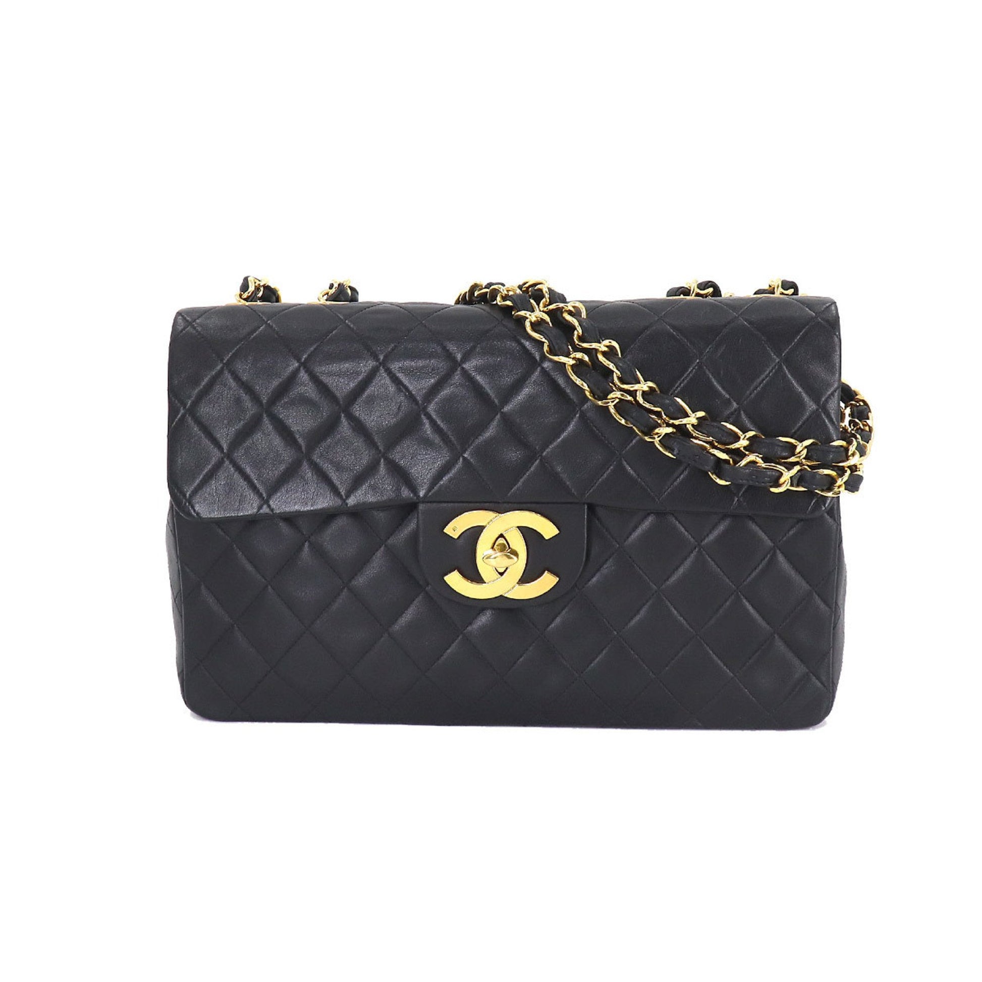 Chanel Decamato matelasse 34 chain shoulder bag leather black A01094 v